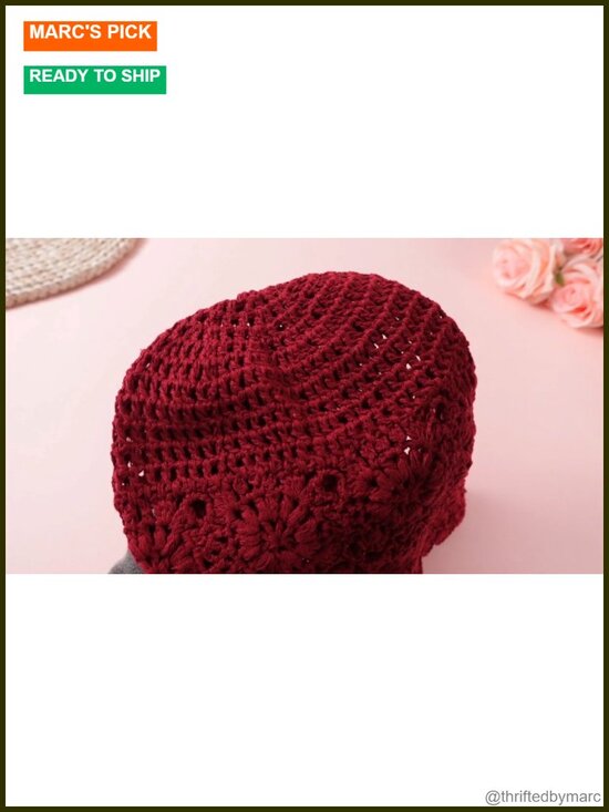 6 Cotton Crochet Beanies Slouchy Knit Hat Soft Floral Skull Cap Daily Wear main image 3